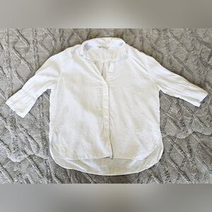 Womens M ZARA linen Blouse White Blouse Beachy Lagenlook Comfy Airy Button Up